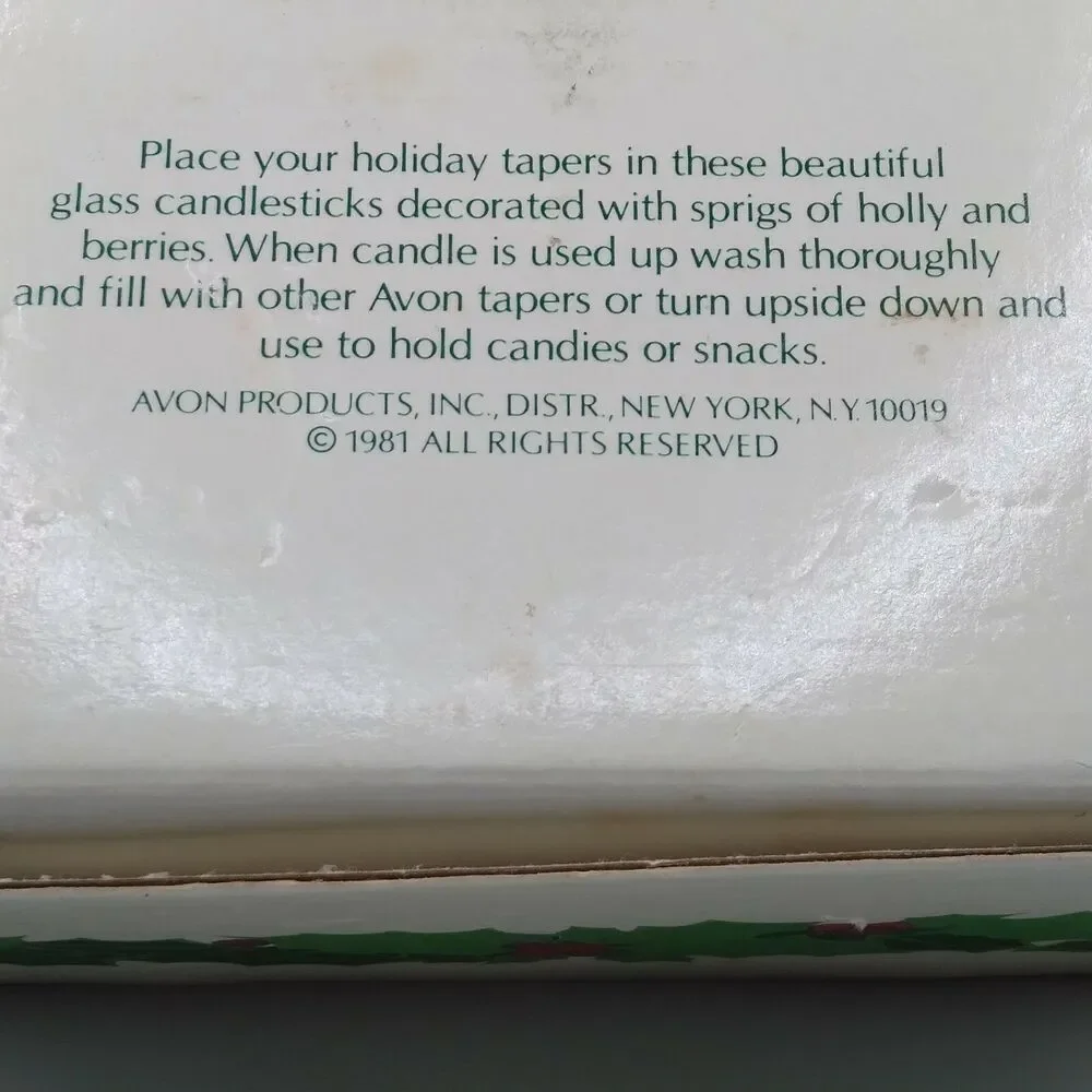 Vintage Holly Candlestick Holders Glass Leaves Berries Holiday Christmas 1981